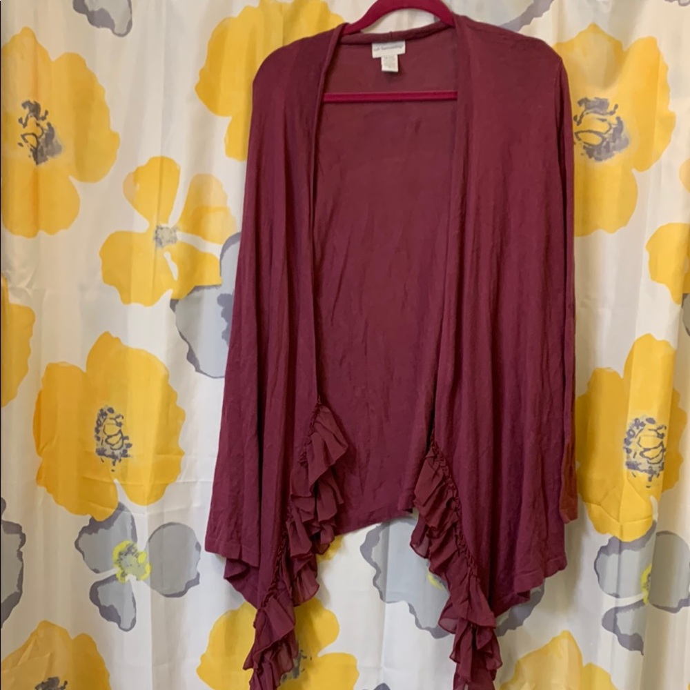 Soft Surroundings Burgundy Ruffle Cardigan